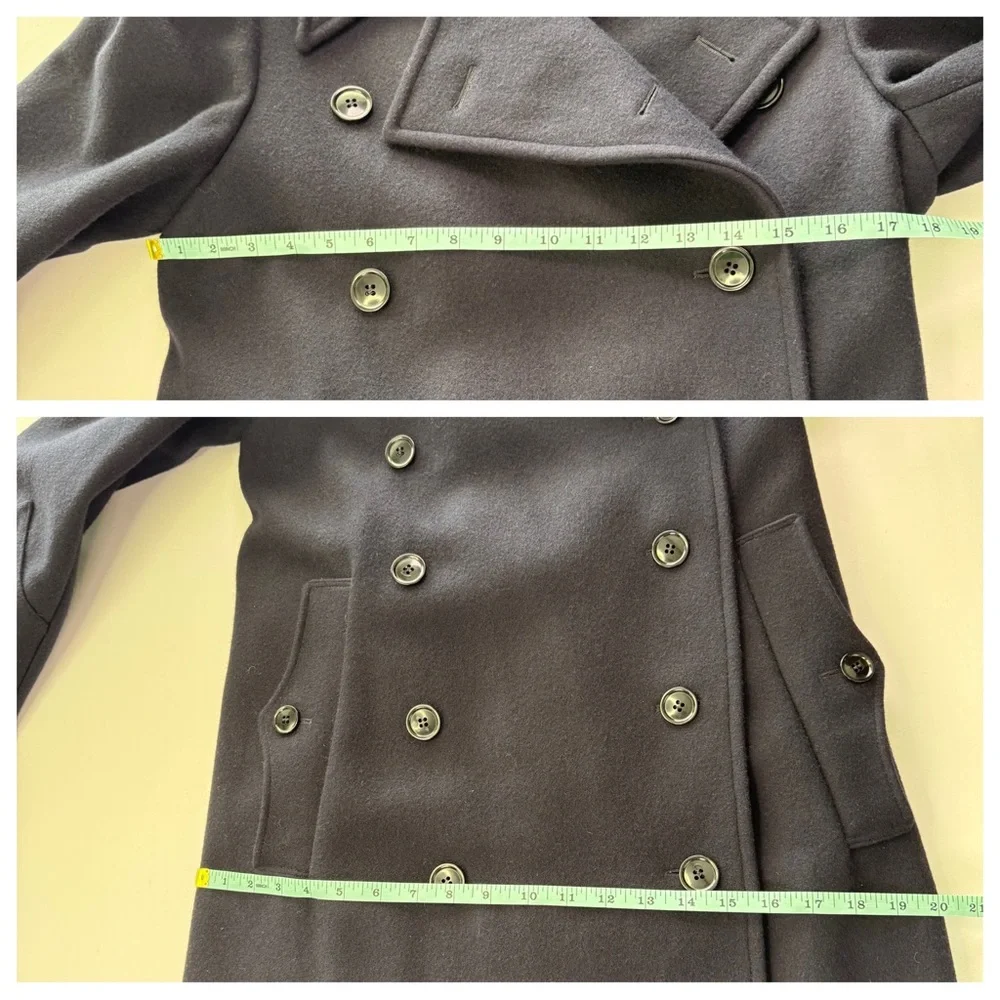 J Peterman Women’s Bobby Coat Long Peacoat Overcoat Wool Size 32 M Navy
